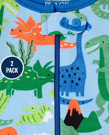 Pyjama une pièce en coton ajusté Dino Truck pour bébés et tout-petits garçons, paquet de 2