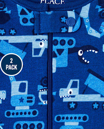 Pyjama une pièce en coton ajusté Dino Truck pour bébés et tout-petits garçons, paquet de 2