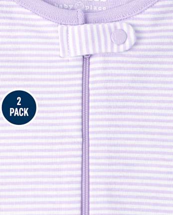 Baby And Toddler Girls Floral Striped Snug Fit Cotton One Piece Pajamas 2-Pack