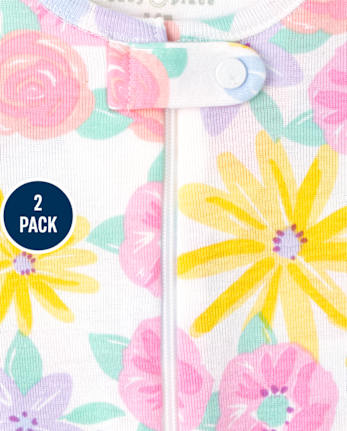 Baby And Toddler Girls Floral Striped Snug Fit Cotton One Piece Pajamas 2-Pack