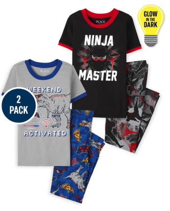 Boys Glow Dino Ninja Snug Fit Cotton Pajamas 2-Pack