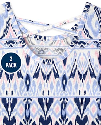 Girls Print Cross Back Tank Top 2-Pack