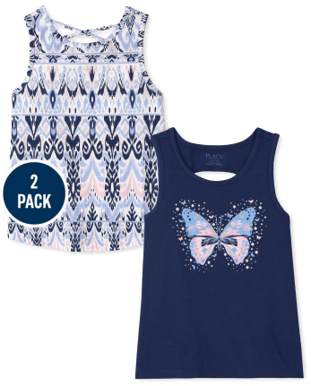Pack de 2 camisetas sin mangas con espalda cruzada y estampado para niñas