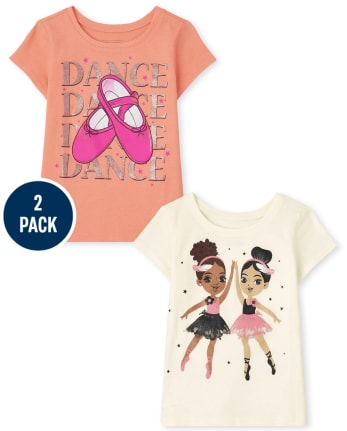 Paquete de 2 camisetas con gráfico de baile para niñas pequeñas y bebés