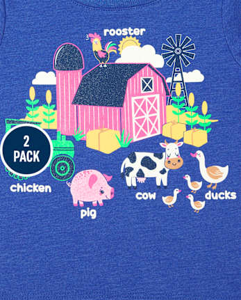 Paquete de 2 camisetas con estampado de animales para bebés y niñas pequeñas