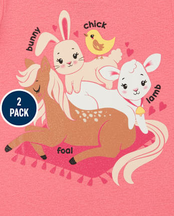 Paquete de 2 camisetas con estampado de animales para bebés y niñas pequeñas