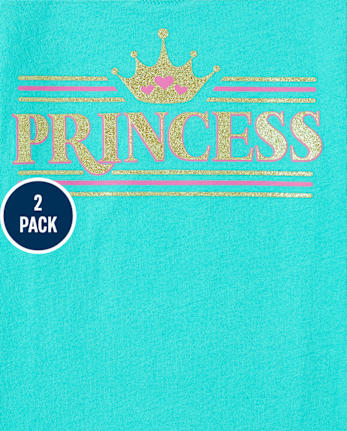 Paquete de 2 camisetas con estampado de princesa para bebés y niñas pequeñas