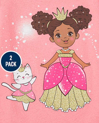 Paquete de 2 camisetas con estampado de princesa para bebés y niñas pequeñas