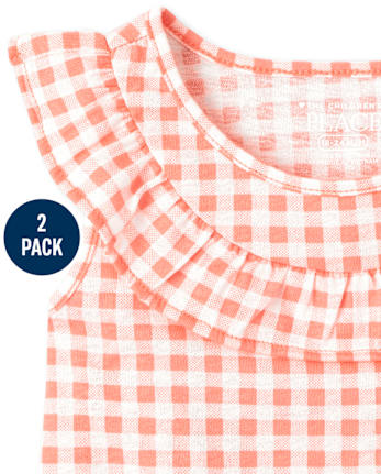 Paquete de 2 camisetas sin mangas con volantes y estampado de niñas pequeñas