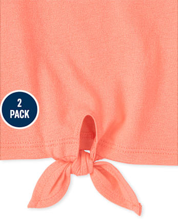 Paquete de 2 camisetas sin mangas con volantes y estampado de niñas pequeñas