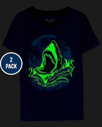 Boys Glow Shark Dino Snug Fit Cotton Pajamas 2-Pack
