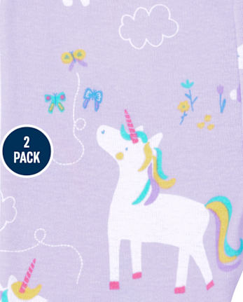 Pijamas de algodón ajustados con dinosaurio y unicornio para bebés y niñas pequeñas, paquete de 2