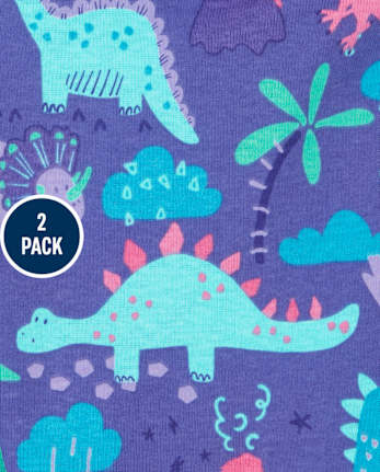 Pijamas de algodón ajustados con dinosaurio y unicornio para bebés y niñas pequeñas, paquete de 2