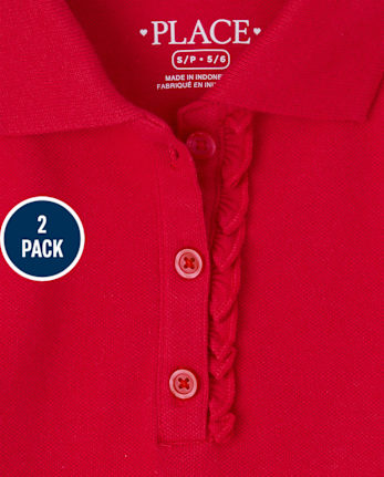 Girls Uniform Ruffle Soft Stretch Pique Polo 2-Pack - Plus