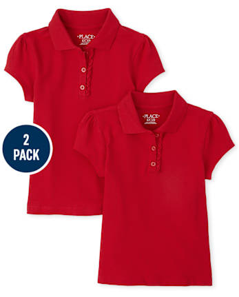 Girls Uniform Ruffle Pique Polo 2-Pack - Plus