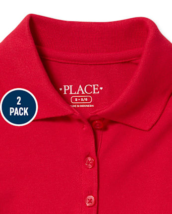 Girls Uniform Ruffle Soft Stretch Pique Polo 2-Pack - Plus