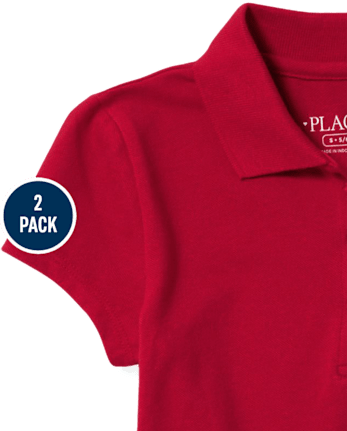 Lot de 2 polos en piqué extensible doux à volants pour uniformes pour filles - Taille Plus