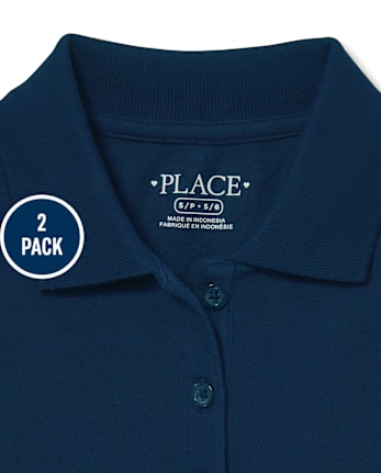 Lot de 2 polos en piqué extensible doux à volants pour uniformes pour filles - Taille Plus