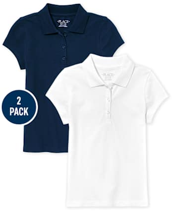 Polo de piqué con volantes de uniforme para niñas, paquete de 2