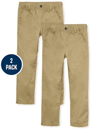 Boys Uniform Stretch Pull On Relaxed Straight Chino Pants 2-Pack