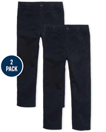 Boys Uniform Stretch Pull On Relaxed Chino Pants 2-Pack