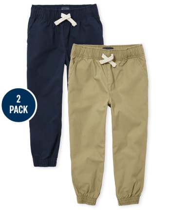 Paquete de 2 pantalones jogger de tejido elástico uniforme para niños