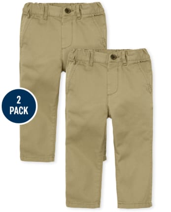 Paquete de 2 pantalones chinos ajustados y elásticos de uniforme para niños pequeños