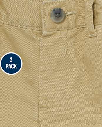 Paquete de 2 pantalones cortos chinos elásticos uniformes para bebés y niños pequeños - FLAX