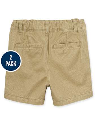 Paquete de 2 pantalones cortos chinos elásticos uniformes para bebés y niños pequeños - FLAX