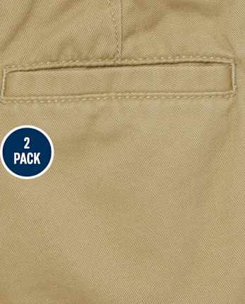 Paquete de 2 pantalones cortos chinos elásticos uniformes para bebés y niños pequeños - FLAX