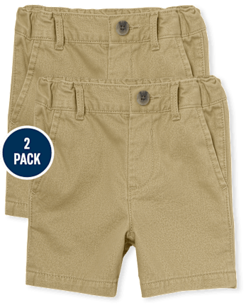 Paquete de 2 pantalones cortos chinos elásticos uniformes para bebés y niños pequeños - FLAX
