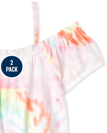 Toddler Girls Print Cold Shoulder Romper 2-Pack