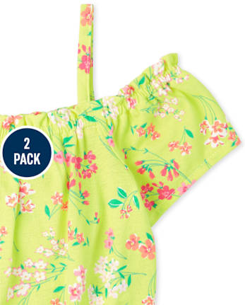 Toddler Girls Print Cold Shoulder Romper 2-Pack