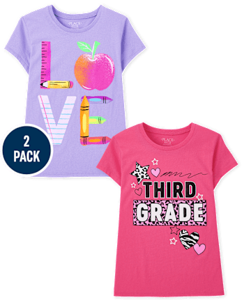 Paquete de 2 camisetas gráficas de tercer grado para niñas