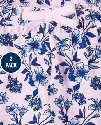 Baby Girls Floral Paperbag Waist Shorts 2-Pack