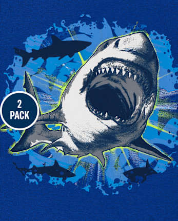 Boys Glow Shark Gamer Snug Fit Cotton Pajamas 2-Pack