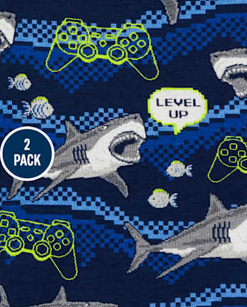 Boys Glow Shark Gamer Snug Fit Cotton Pajamas 2-Pack