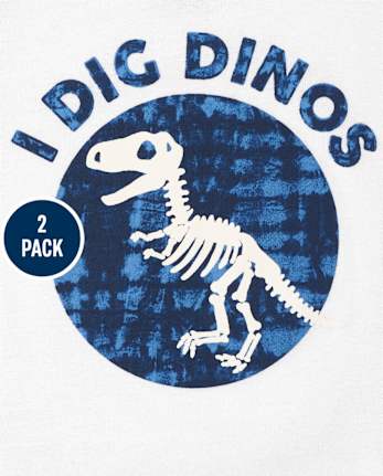 Paquete de 2 pijamas de algodón de ajuste ceñido con diseño de dinosaurio resplandeciente para bebés y niños pequeños - THUNDER BLUE