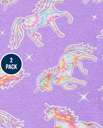 Paquete de 2 pijamas de algodón ajustados con diseño de unicornio resplandeciente para bebés y niñas pequeñas