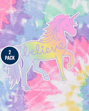 Paquete de 2 pijamas de algodón ajustados con diseño de unicornio resplandeciente para bebés y niñas pequeñas