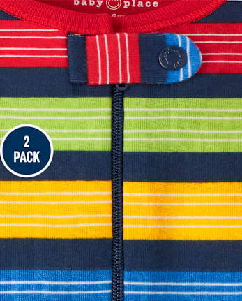 Lot de 2 pyjamas une pièce en coton ajustés à rayures créatures marines pour bébés et tout-petits garçons