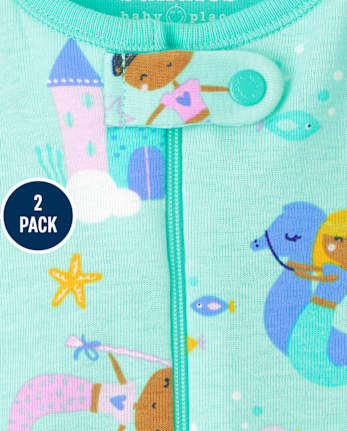 Pijama de una pieza de algodón con ajuste ceñido de sirena para bebés y niñas pequeñas, paquete de 2