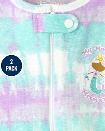 Pijama de una pieza de algodón con ajuste ceñido de sirena para bebés y niñas pequeñas, paquete de 2