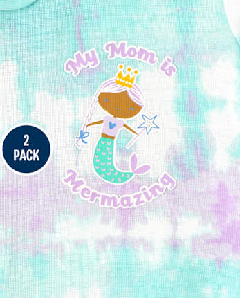 Pijama de una pieza de algodón con ajuste ceñido de sirena para bebés y niñas pequeñas, paquete de 2