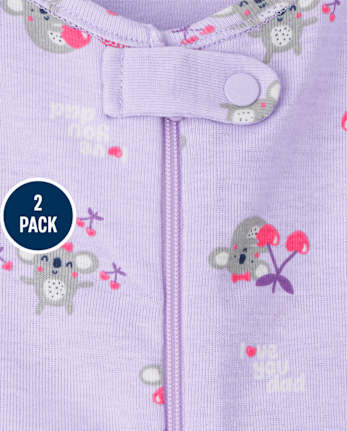 Pijama de una pieza de algodón con diseño de fresa y Koala para bebés y niñas pequeñas, paquete de 2