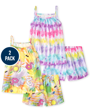Girls Pool Floatie Tie Dye Pajamas 2-Pack
