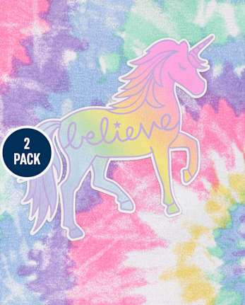 Lot de 2 pyjamas en coton ajustés avec motif licorne scintillante pour bébés et petites filles