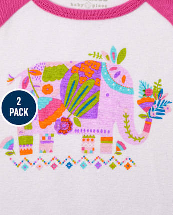 Baby And Toddler Girls Elephant Snug Fit Cotton Pajamas 2-Pack