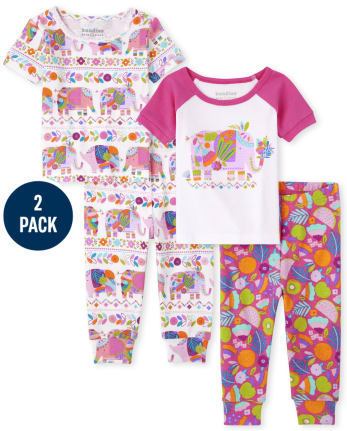 Baby And Toddler Girls Elephant Snug Fit Cotton Pajamas 2-Pack