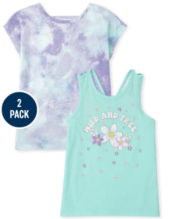Girls Graphic Cut Out Top 2-Pack